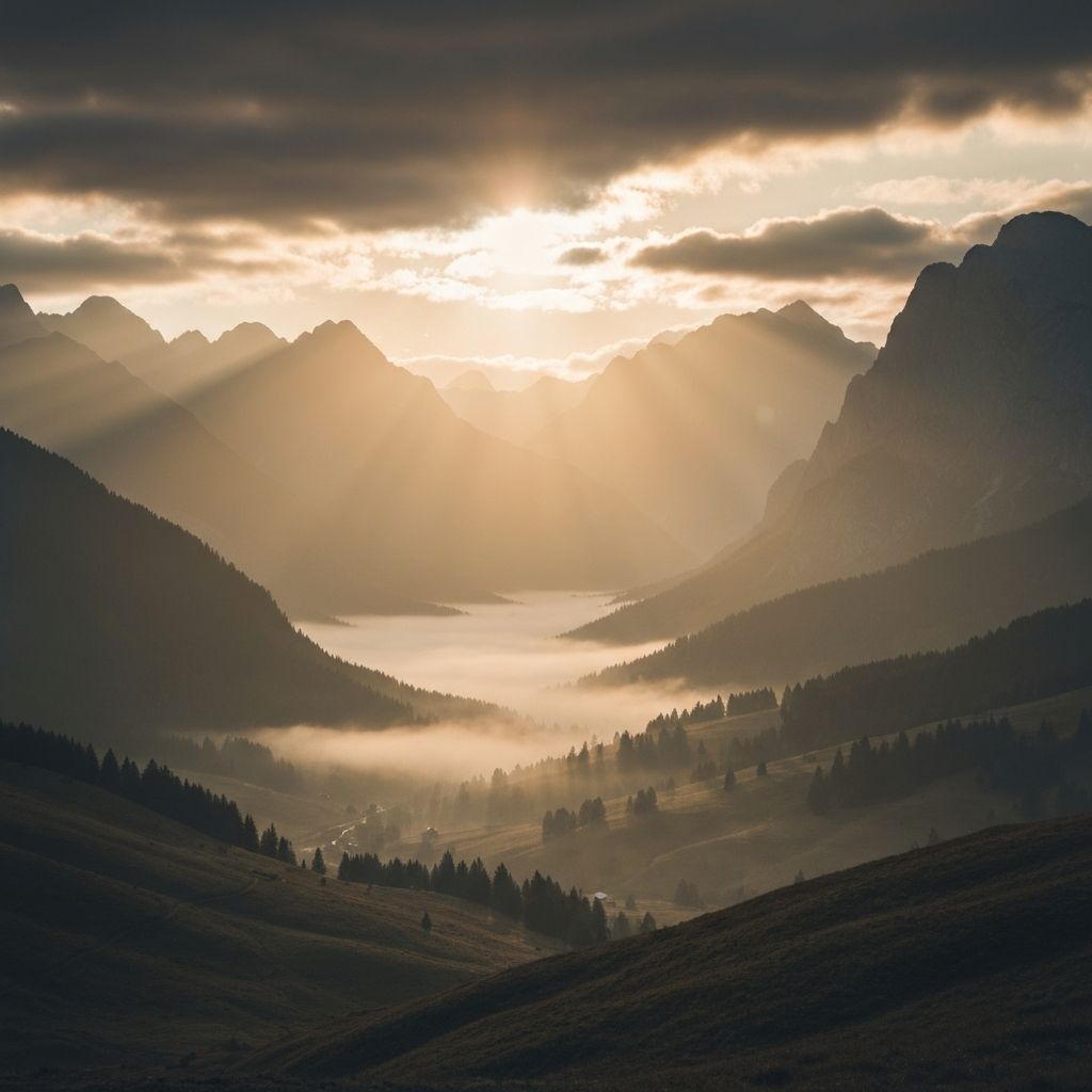 Serene mountain landscape at dawn